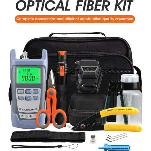 FTTH Tool Kit with AUA-6C Fiber Cleaver Optical Power Meter 10mW Visual Fault Locator Fiber Optic Stripper