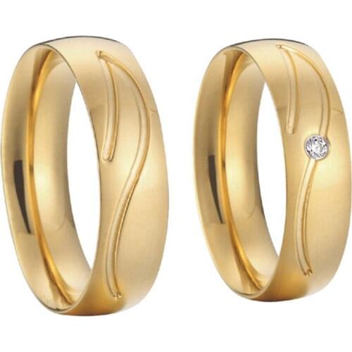 Anniversary alliances anel gold color health titanium steel wedding bands couples promise rings sets