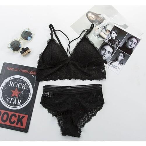 Women Lace Bra Set Black Lace Printed Panties for Women Sexy Push Up Padded Lace Bras and Brief Set