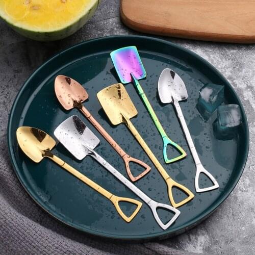 Creative Retro Shovel Coffee Spoon Stainless Steel Dessert Spoon Watermelon Spoon Ice Cream Spoon Tip Shovel Flat Shovel