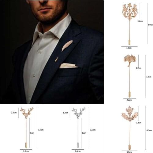 Fashion New Mens Long Brooches Retro Gold Leaf Flower Alloy Brooch Pins Collar Suit Stick Breastpin Pin Men Suit Brooch Jewelry