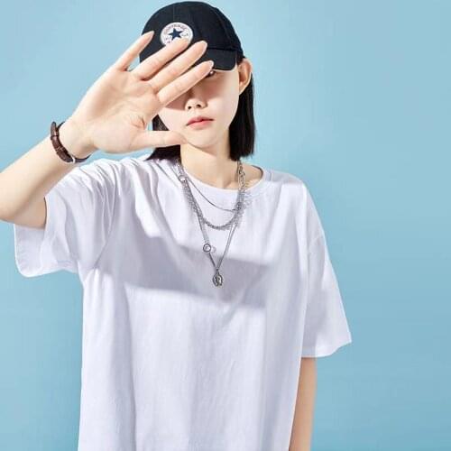 Mens and womens T-shirt 2021 new solid color short sleeve womens T-shirt round neck loose cotton mens T-shirt lovers