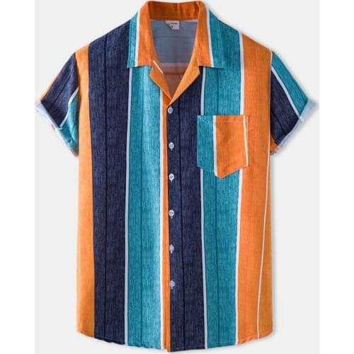 Striped Print Shirts Men Summer New Casual Aloha Shirt Mens Beach Holiday Hawaiian Camisas Short Sleeve Fashion Chemise Homme