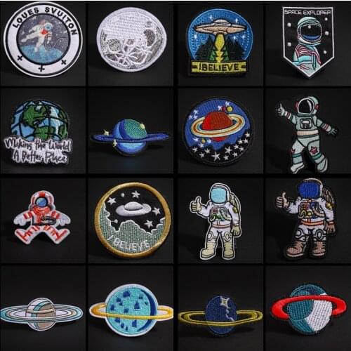 Fine Unknown Space UFO Alien Rocket Iron On Patch for Clothing Punk Planet Embroidered Patches On Clothes DIY Parches Appliques