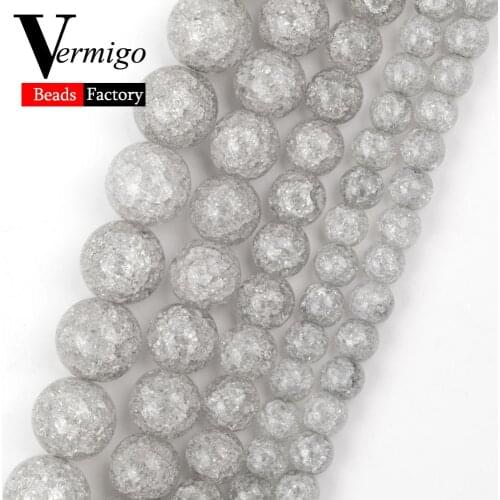 Natural Stone Grey Snow Cracked Crystal Beads 6 8 10 12mm Round Spacer Beads For Jewelry Making Fit For Bracelets Necklaces 15