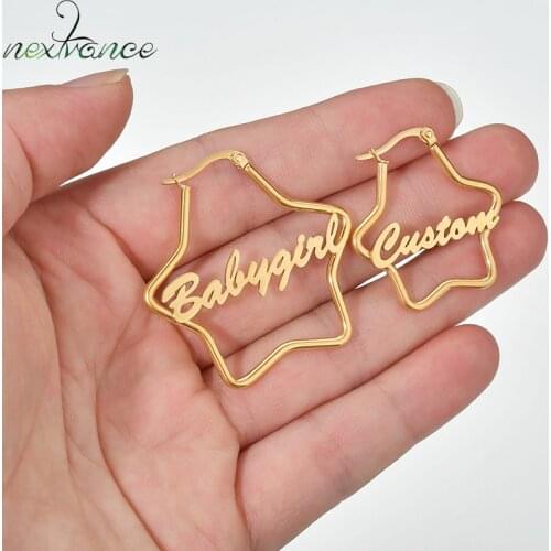 Nextvance Star Earring Personalized Customize Name Namplate Charm Earrings Dangler Drop Women Girl Friend Stainless Steel Gift