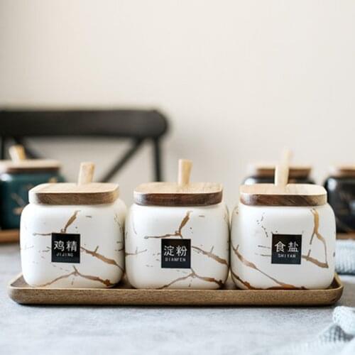 Nordic Kitchen Gadgets ceramic Spice Bottle Seasoning Box Kitchen Spice Storage Bottle Jars Salt Pepper Cumin Powder Box Set