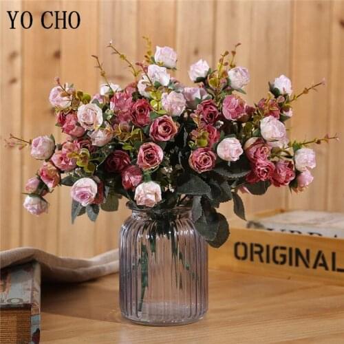 New 21 Heads/Bouquet Red Silk Rose European Style Artificial Flower Bouquet Fake Flowers Wedding Home Party Decoration
