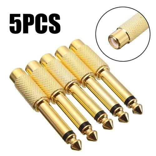 "New 5Pcs 6.35mm 1/4"" Male Mono Plug To RCA Female Jack Audio Adapter Connector TS"