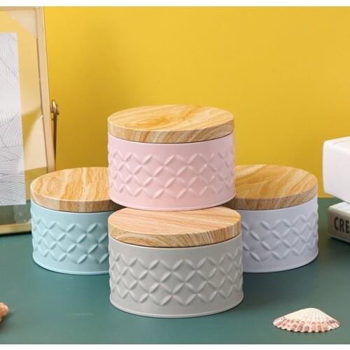 New Arrive 6.3cm /7.2cm/10cm Round Empty Iron Box With Wood Grain Lid Candy Storage Box Diy Candle Making Jar Drop ship