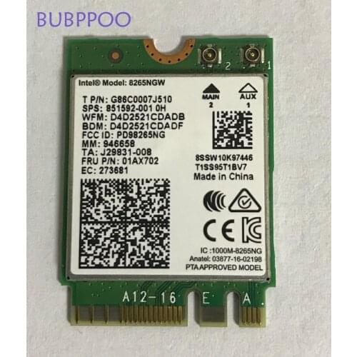 New Dual Band Wlan For Intel 8265NGW Wireless AC 8265 NGFF 802.11ac 867Mbps 2x2 WIFI 802.11ac Wi-Fi + Bluetooth 4.2 Card 2.4G/5G