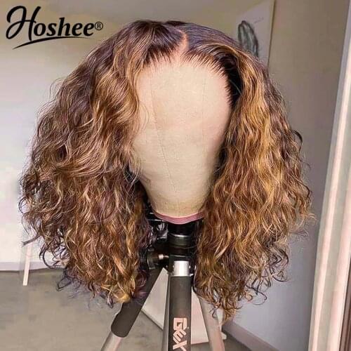 Curly Brown Bob Wig Lace Front Human Hair Wigs Ombre Straight Lace Front Wig Blonde Highlight Frontal Wigs For Women Human Hair