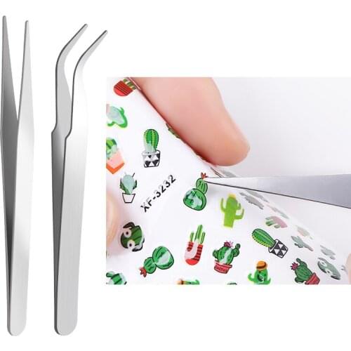 Nail Tweezers Rhinestone Picking Tool Lash Grafting Clip Eyelash Nipper Stainless steel Beauty New Curved Straight Makeup Tools