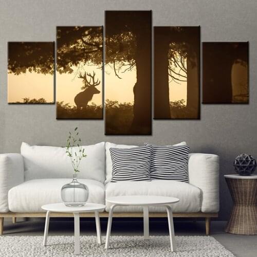Canvas Wall Art Modular Pictures Home Decor 5 Pieces Paintings deer in foggy forest HD Printed animal Posters Framework