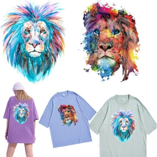 Hand painted color pattern of the king of the forest lion Heat Vinyl Ironing Stickers Decor Patches for Clothing DIY T-shirt