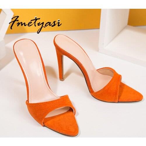 High-Heeled Sandals 2021 New Shallow Candy Colors Pu Womens Heel Shoes Stiletto Sandals Pointed Toe Slip-on Antiskid