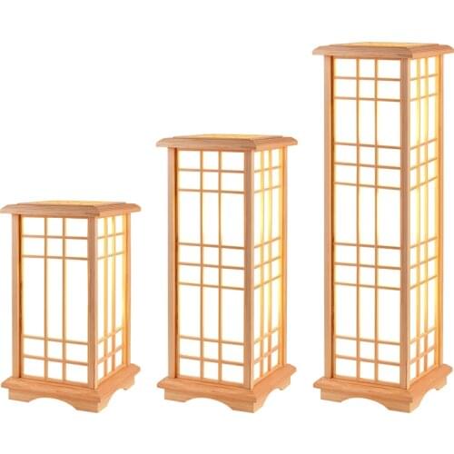 Modern Japanese Floor Lamps Tatami Style Square Shape Wooden LED Lamp Floor Bedroom Standing Lamps for Living Room Tall Lamp E27