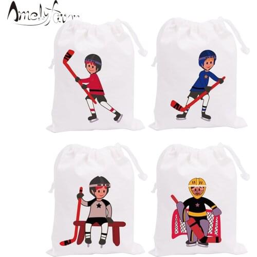 Sports Theme Party Favor Bags Hockey Boys Players Sports Meeting Birthday Event Candy Bags Gift Bags Party Container Supplies