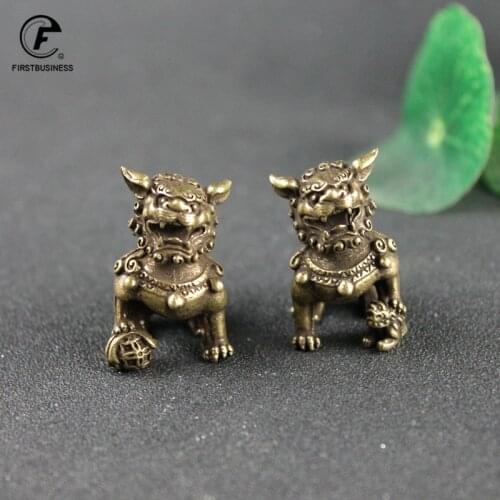 Pure Copper Lucky Lion King Figurines Miniatures Desk Ornaments Antique Bronze Chinese Animals Statue Home Feng Shui Decor