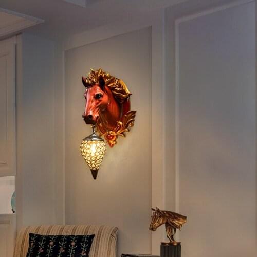 Retro Resin Horse Head Lamp LED Wall Lamp Modern Decor Wall Lamp for Living Room E27 Corridor Aisle LOFT Indoor Home Lighting