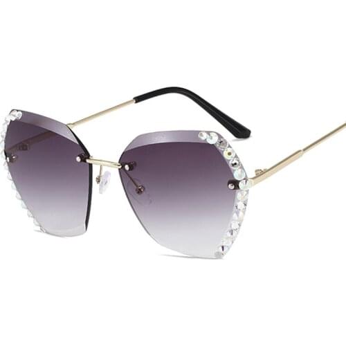 Vintage Luxury Polygon Sunglasses Women Brand Designer Rimless Sun Glasses Female Diamond Cutting Lens Gradient Oculos De Sol