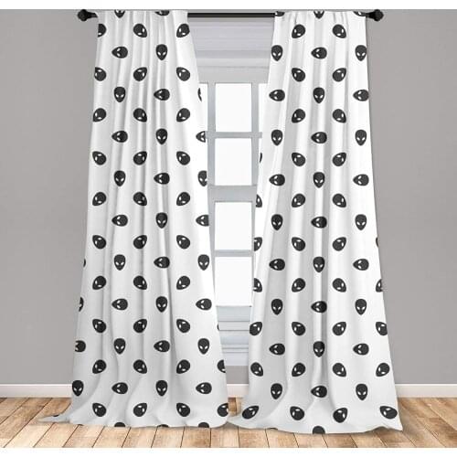 Outer Space Curtain Alien Silhouette Extraterrestrial Character Monochrome Clipart Window Treatment Living Room Bedroom