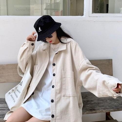Deeptown Corduroy Blouse Women Spring Autumn Korean Style 2021 Long Sleeve Shirt Ladies Button Up Top Female Solid Oversized