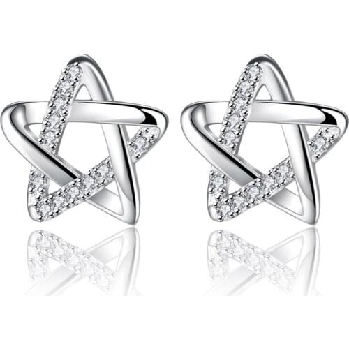 100% 925 sterling silver hot sell shiny crystal star ladies`stud earrings jewelry Anti allergy female women drop shipping gift