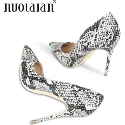 2018 Shoes Woman Snake Printed Women Shoes Sexy Stilettos 12CM High Heels Pumps Pointed Ladies Party Wedding Shoes Women Pumps