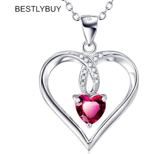 BESTLYBUY 100% Real 925 Sterling Silver Romantic Love Heart Necklaces & Pendants For Women Girls Fine Jewelry Gift