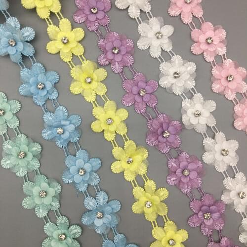 1 yard Colorful Soluble Rose Flower Pearl Chiffon Embroidered Lace Trim Ribbon Fabric Sewing Craft Patchwork Handmade Decoration