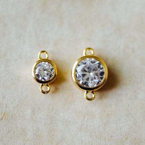 10pcs Bezel Gemstone Connector 5/ 6/ 7mm, 18K Gold Plated Brass, Clear CZ Coin Charms (GB-011)