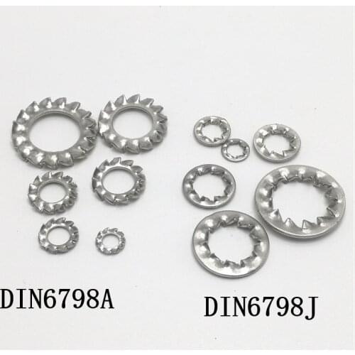 100Pcs DIN6798A External or DIN6798J Internal Toothed M3 M4 M5/6/8/10 Stainless Steel Washers Gasket Ring Serrated Lock Washer