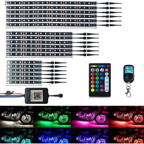 18PCS Motorcycle LED Kit 5050 RGB Multi-color APP Mobile PhoneControl Waterproof Light Belt For 12V Motorcycle ATV Snowmobile
