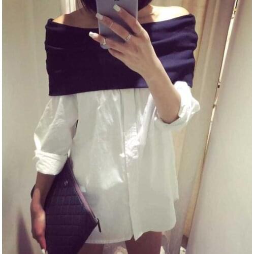 2015 Stripe slit neckline sexy shirt 23046