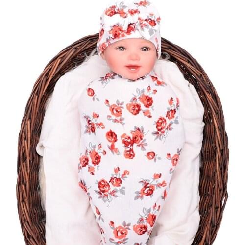 2018 new Fashion kids swaddle blanket and bowknot headband set flower bud blanket girls photography props muslin swaddle wrap