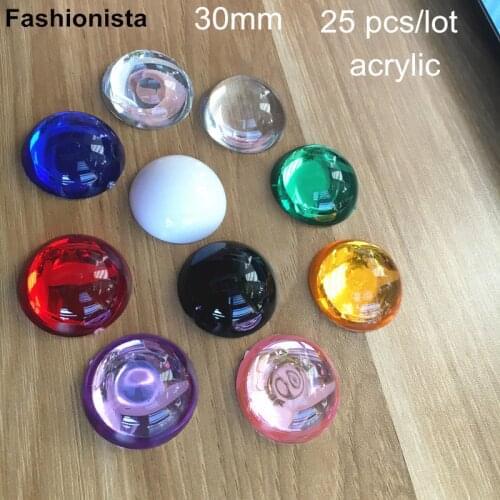 25 pcs Large Domed Acrylic Cabochon,30mm Round Flat Back Cabochon,DIY Jewelry or Crafts Acrylic Stone,Scrapbooking Decoration