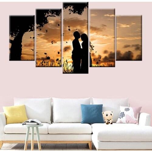 5 Panel Under The Tree Couple Sunset Shadow Landscape HD Printing Nordic Poster Wall Art Canvas Painting Home Modern Decoration