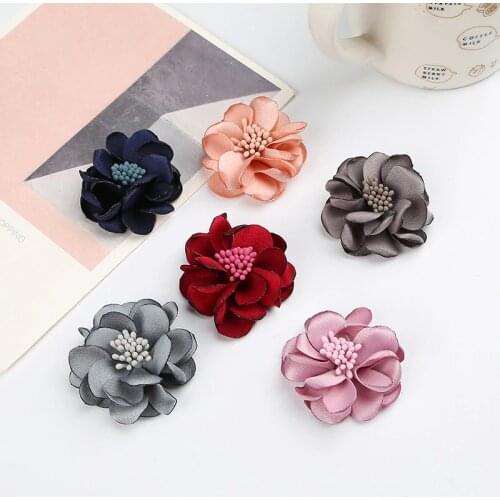 50pcs/lot Fabric Chiffon Rosette stamen Flowers DIY Boutique Blossom Hair Flower Without Clips Girl Headband Accessories