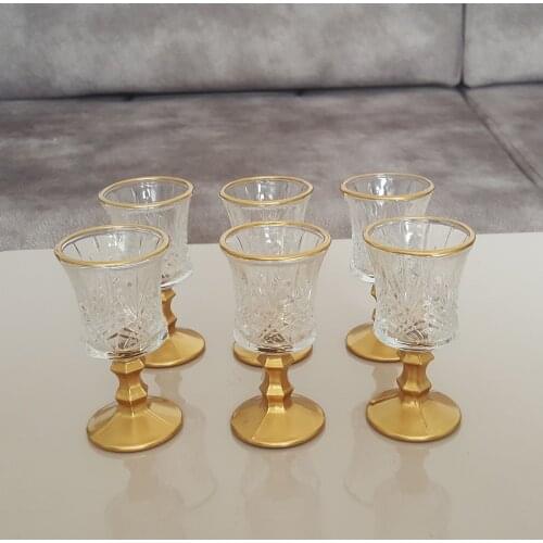 6lı Gold Lüsterli Kahve Yanı Bardak Likör Kadehi