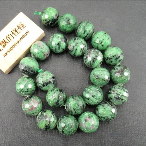 APDGG Natural 17mm Ruby Zoisite Faceted Round Gemstone Beads 15.5" Strand Jewelry Making DIY