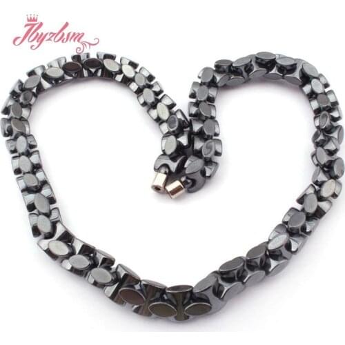 8x9mm Black Funnel (No Magnetic) Hematite Natural Stone Beads For Woman Tribal Fashion Jewellery Necklace 15.5" Free Shipping