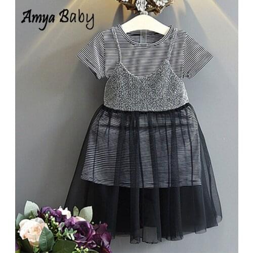AmyaBaby Kids Summer Clothes Girls Outfits Striped Tshirt Girls Dress 2pcs Toddler Girl Clothes Set Children Outfits