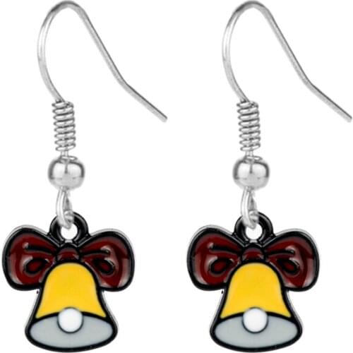 Dongsheng Newest Bells and Bow Drop Earrings Enamel Metal Bell Betterknot Earrings for Women Girl Party Weeding Xmas Gift-1