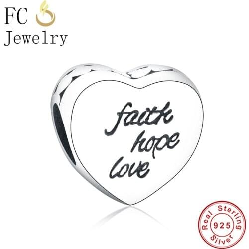 FC Jewelry Fit Original Brand Charms Bracelets 925 Sterling Silver Letter Hope Faith Love Beads Making Family Friends Berloque