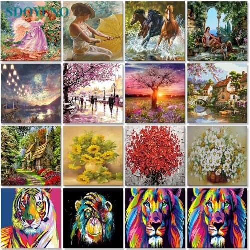 SDOYUNO Oil Painting By Numbers Scenery 60x75cm Paint By Numbers On Canvas DIY Animals Frameless Handpaint Figure Home Decor