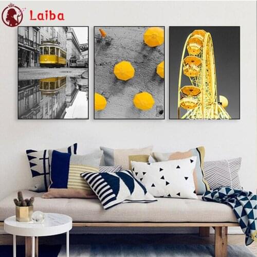 Yellow Ferris Wheel Unbrella Picture 5D DIY Diamond Painting cross stitch mosaic full square/round diamond embroidery 3 pcs art