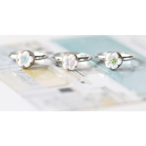 10pcs/lot temperament ceramic flower ring aesthetic personality contracted natural and pure and fresh small gift
