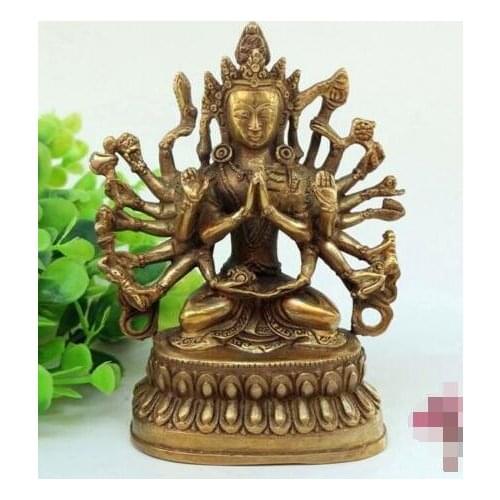 Chinese antiques Fengshui copper ware GuanShiYin lotus ornament