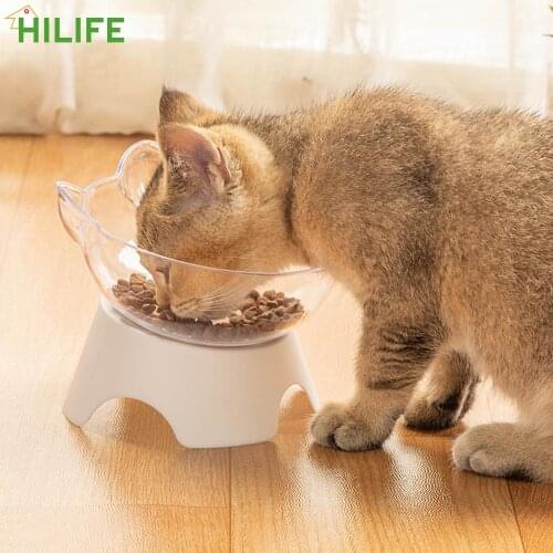Pet Food and Water Bowls Feeding Products Cat Bowl For Cats Dogs Feeders Non-slip With Stand Base Transparent